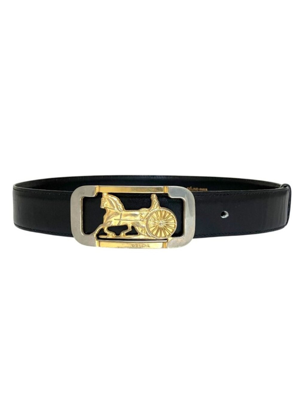 Celine Carriage Buckle Ball Tip Clasp Leather Belt 65 Black